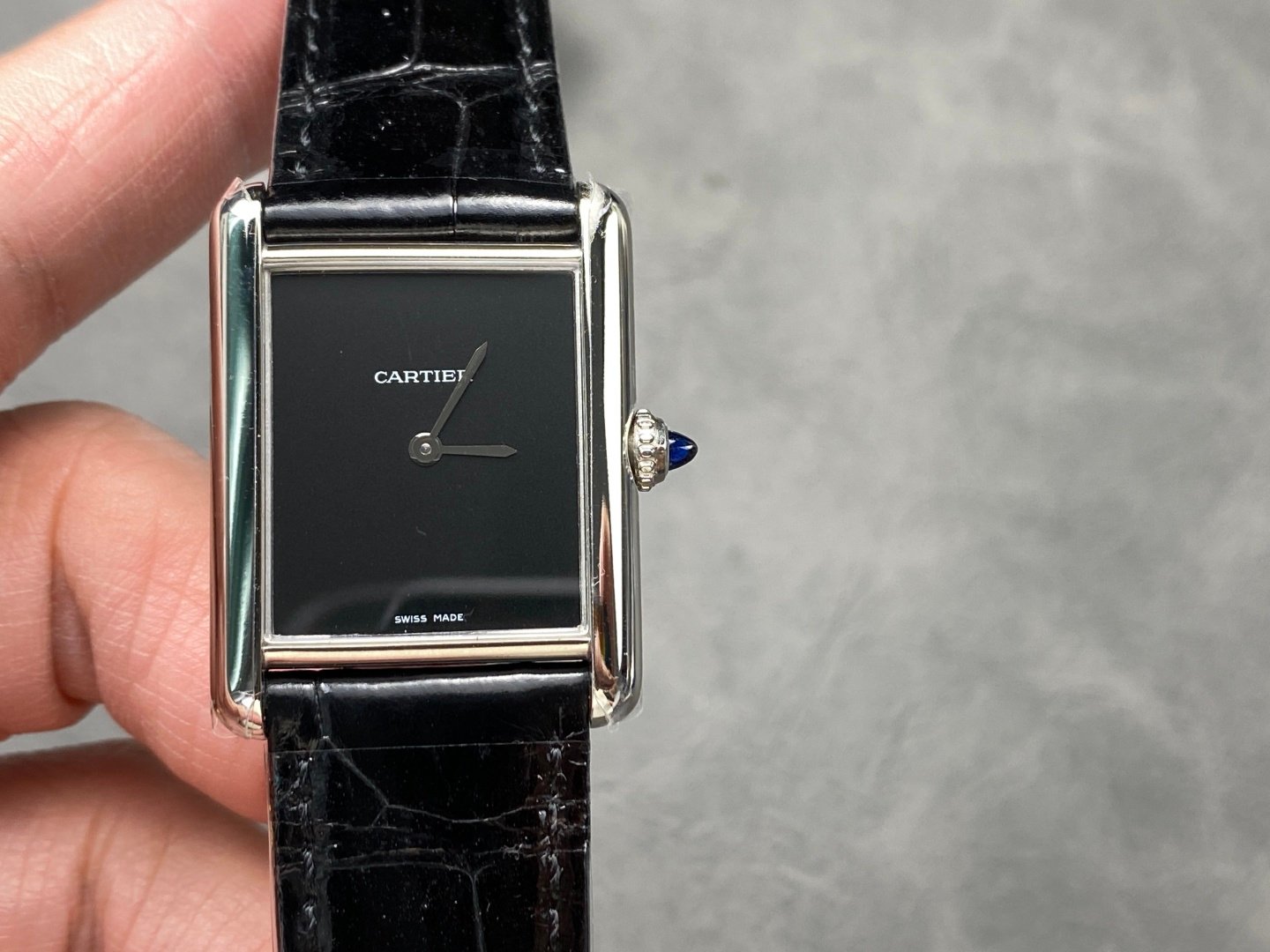 Cartier Tank Must Stainless Steel Black Dial Black Leather Strap 33.7MM WSTA0071