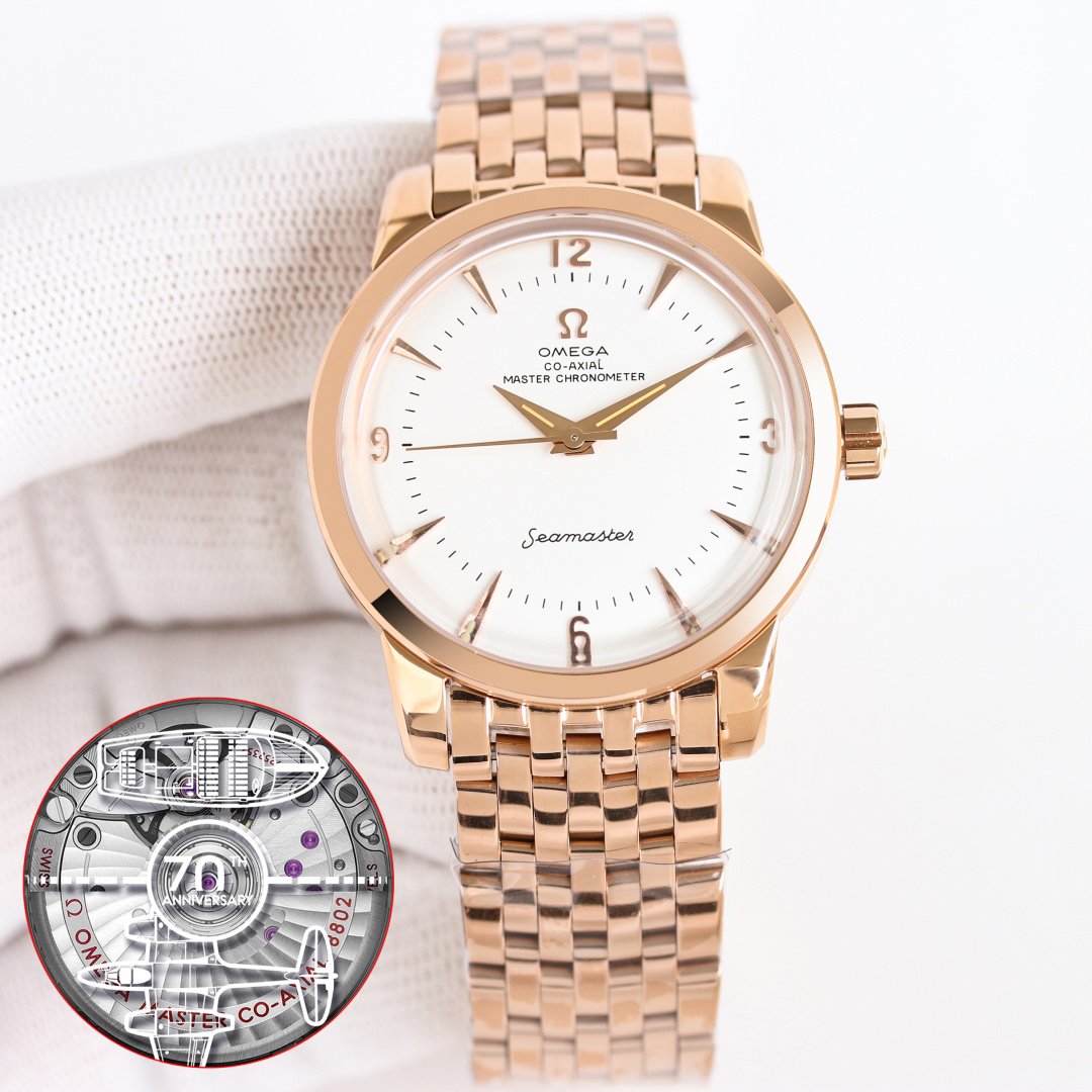 Omega Seamaster 1948 Rose Gold Silver Dial Rose Gold Bracelet 38MM CR-SM1948-RG-SL-38