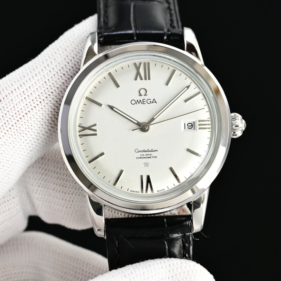 Omega De Ville Prestige Stainless Steel Silver Dial Black Leather Strap 40MM 424.13.40.20.02.001