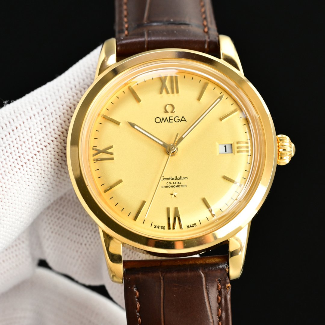 Omega De Ville Prestige Yellow Gold Champagne Dial Brown Leather Strap 40MM CR-DVP-YG-CH-395