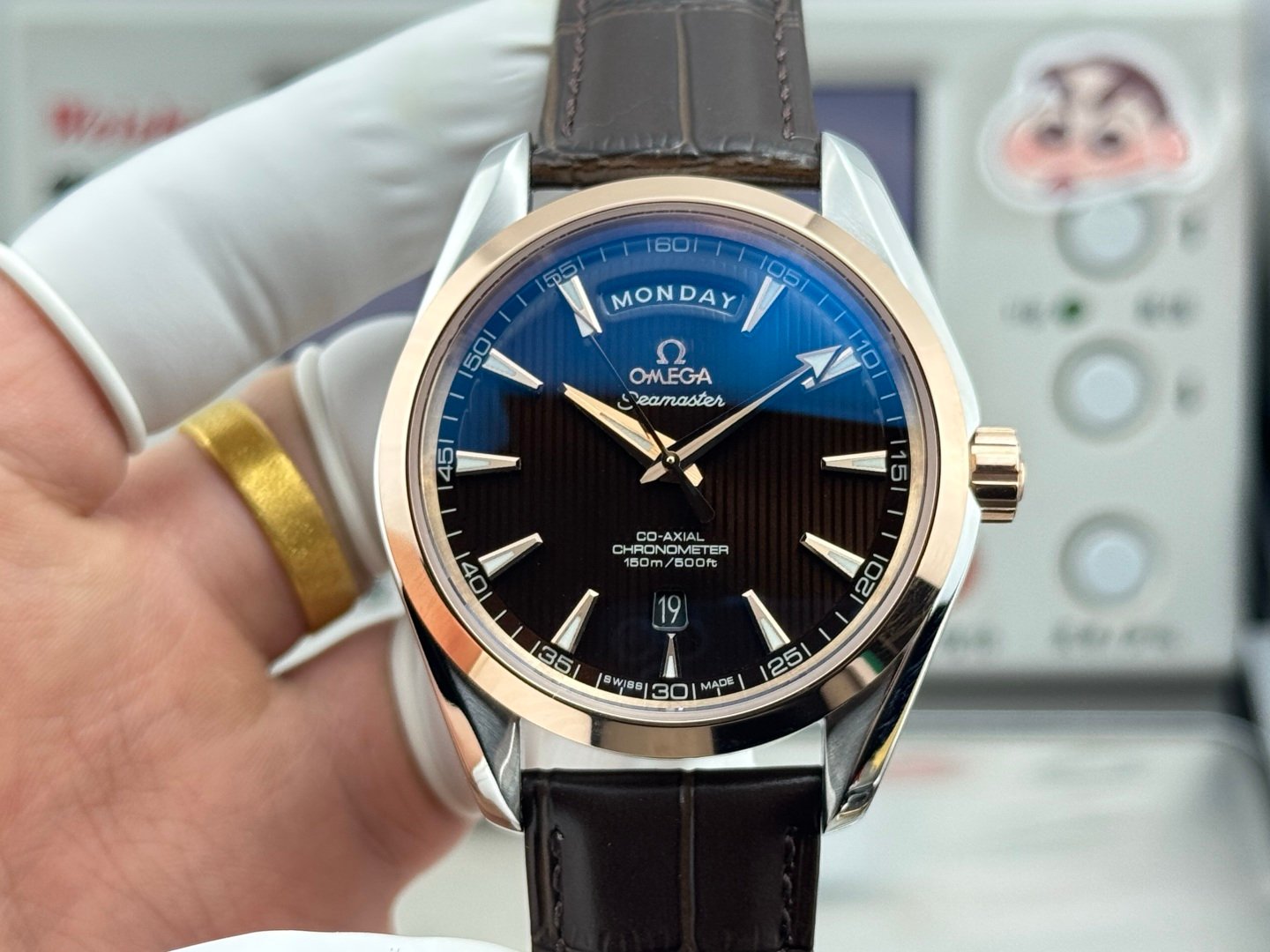 Omega Seamaster Aqua Terra Rose Gold Steel Blue Dial Brown Leather Strap 43MM CR-AQTR-RGSS-BLU