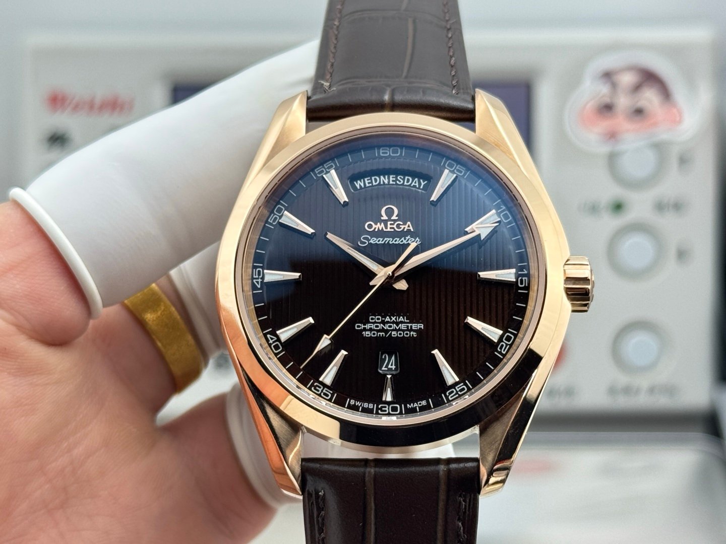 Omega Seamaster Aqua Terra Rose Gold Blue Dial Brown Leather Strap 43MM CR-AQTR-RG-BLU
