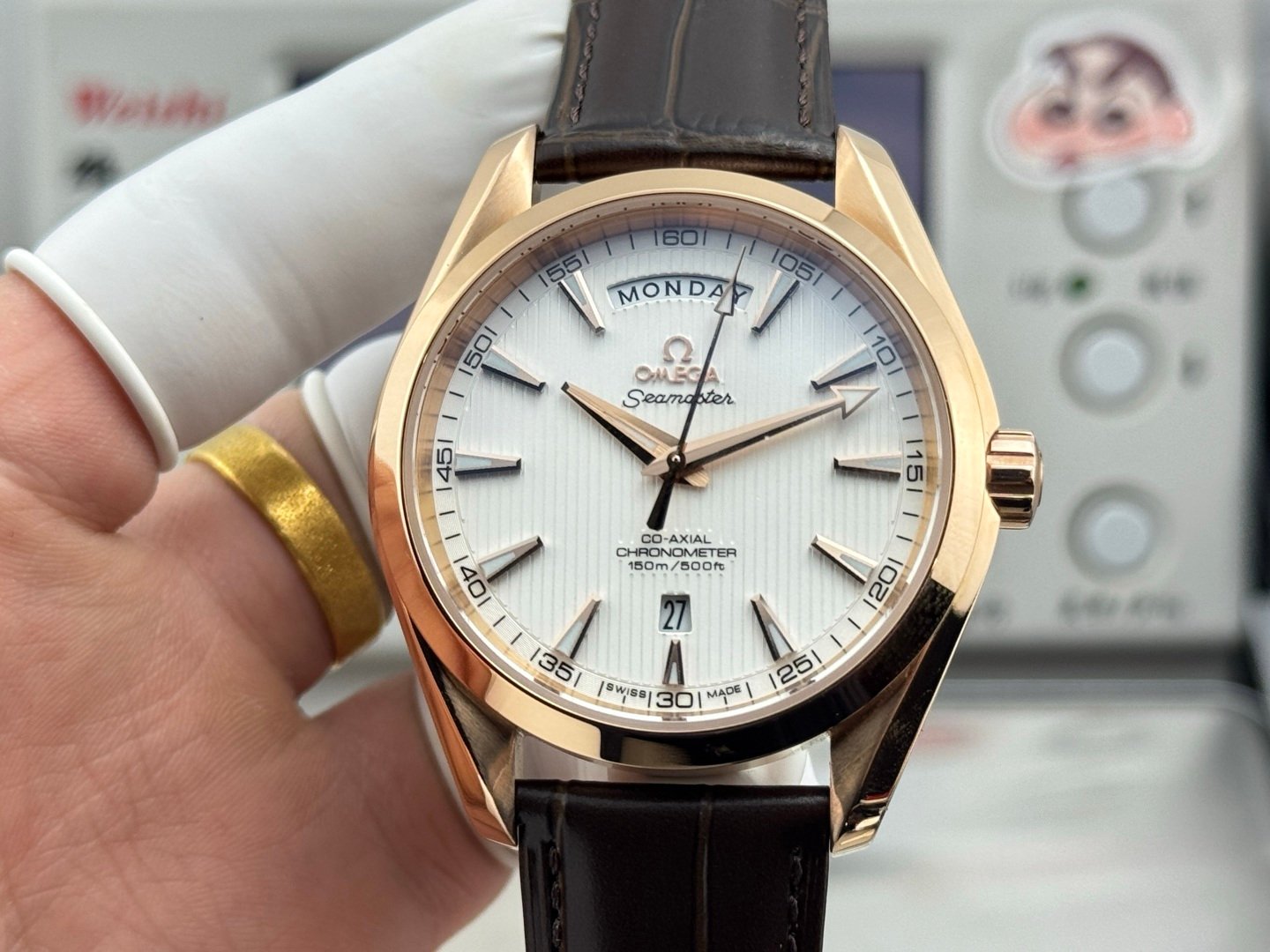 Omega Seamaster Aqua Terra Rose Gold Silver Dial Brown Leather Strap 43MM CR-AQTR-RG-SL