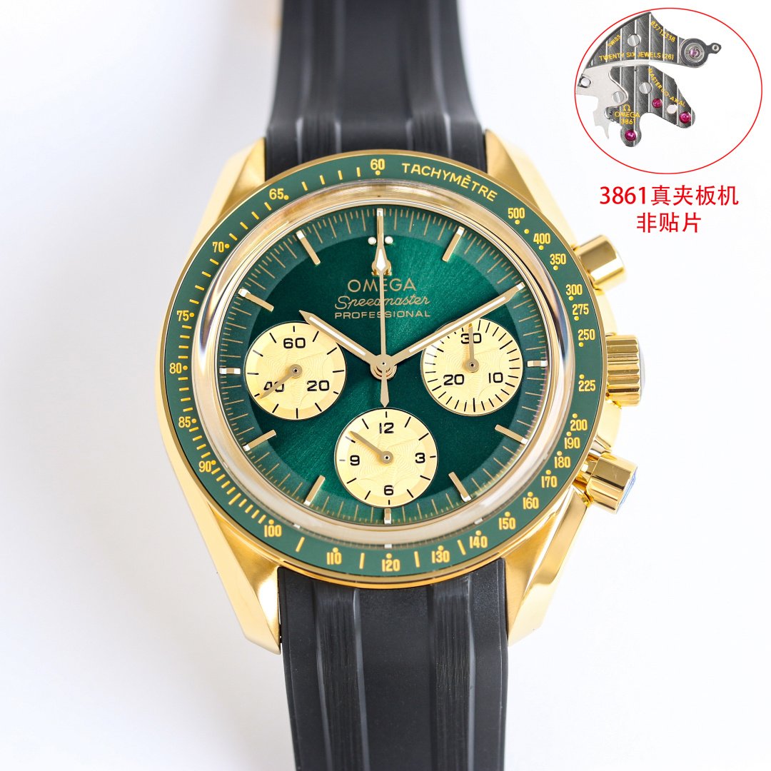 Omega Speedmaster Professional Moonwatch Moonshine Gold Yellow Dial 42MM Black Rubber Strap Ref.310.62.42.50.99.001