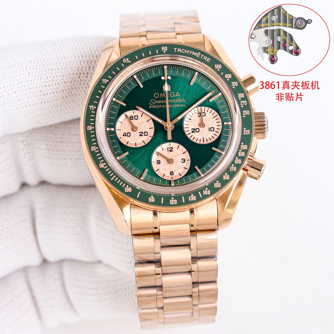 Omega Speedmaster Professional Moonwatch Sedna Gold Green Dial 42MM Sedna Gold Bracelet  Ref.310.60.42.50.10.002