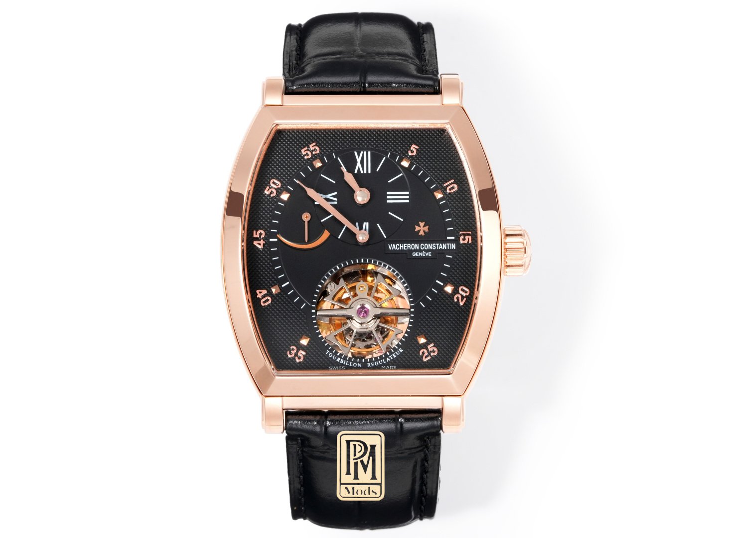 Vacheron Constantin Malte Solid Rose Gold Black Tourbillon Regulator Dial Leather Strap 39.9MM 30080/000R-9356