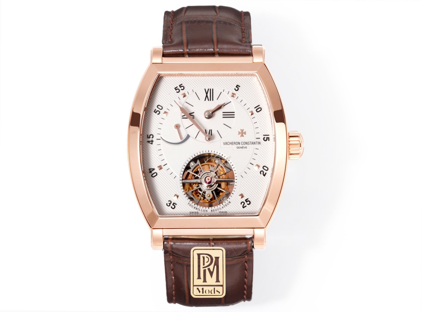 Vacheron Constantin Malte Solid Rose Gold Silver Tourbillon Regulator Dial Leather Strap 39.9MM 30080/000R-9257