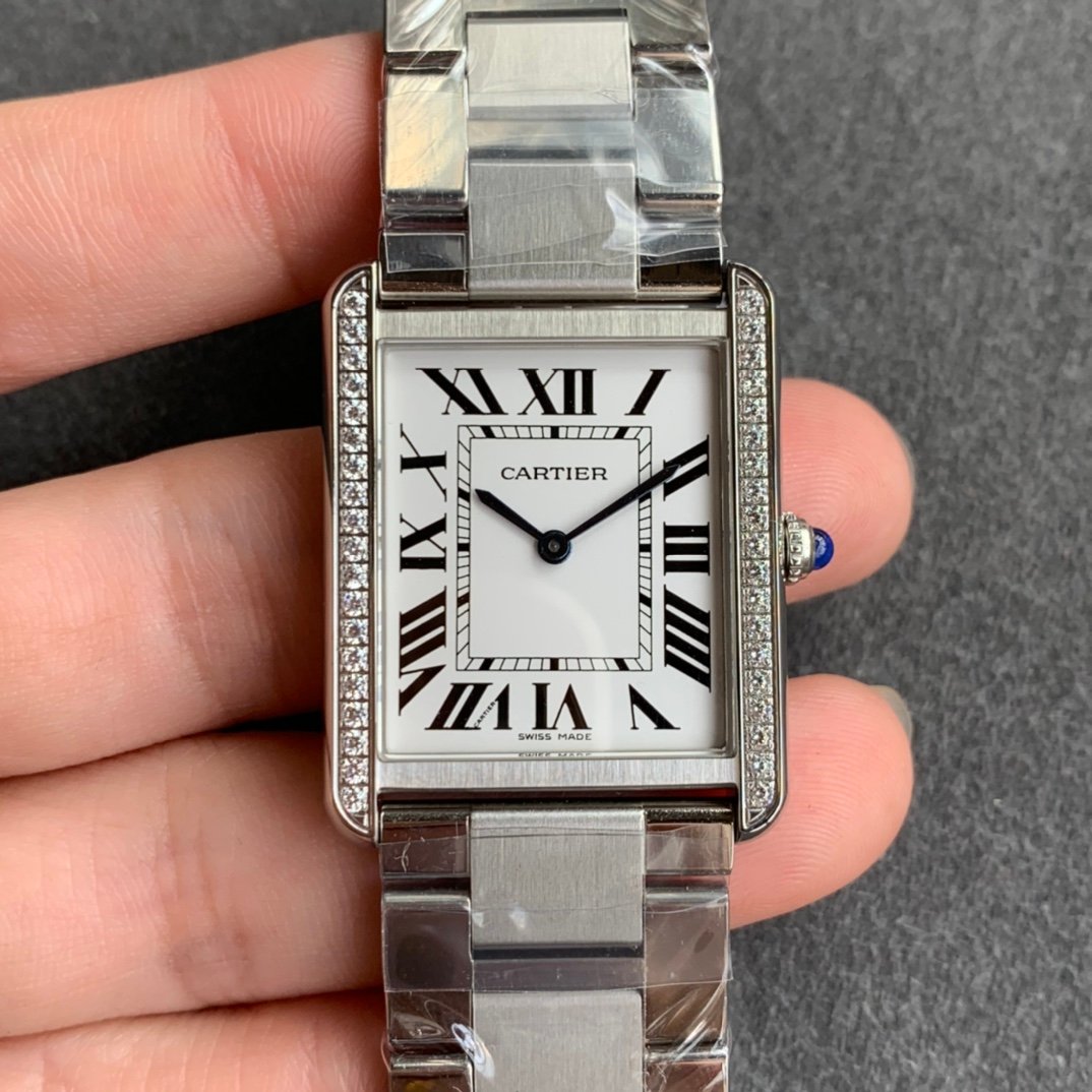 Cartier Tank Must Stainless Steel Silver Diamond Dial 27*34MM CR-TNKMT-SS-D