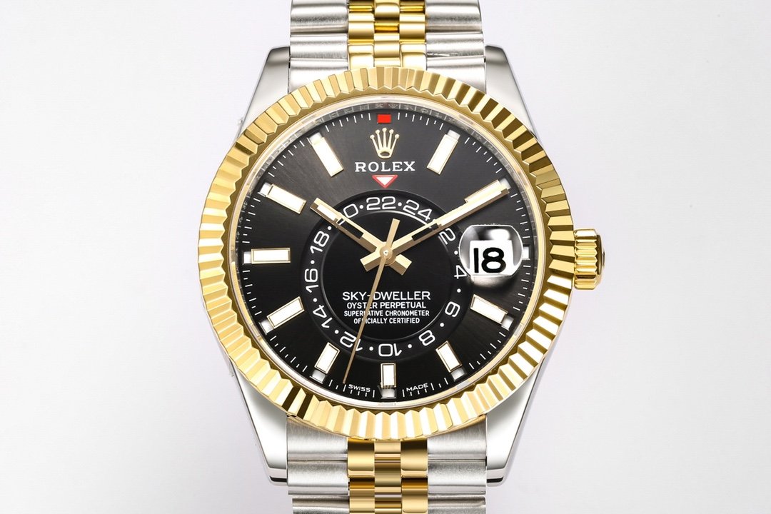 Rolex Sky-Dweller Two-Tone Yellow Gold Fluted Bezel Intense White Dial Oyster Bracelet 42MM 326933-0005