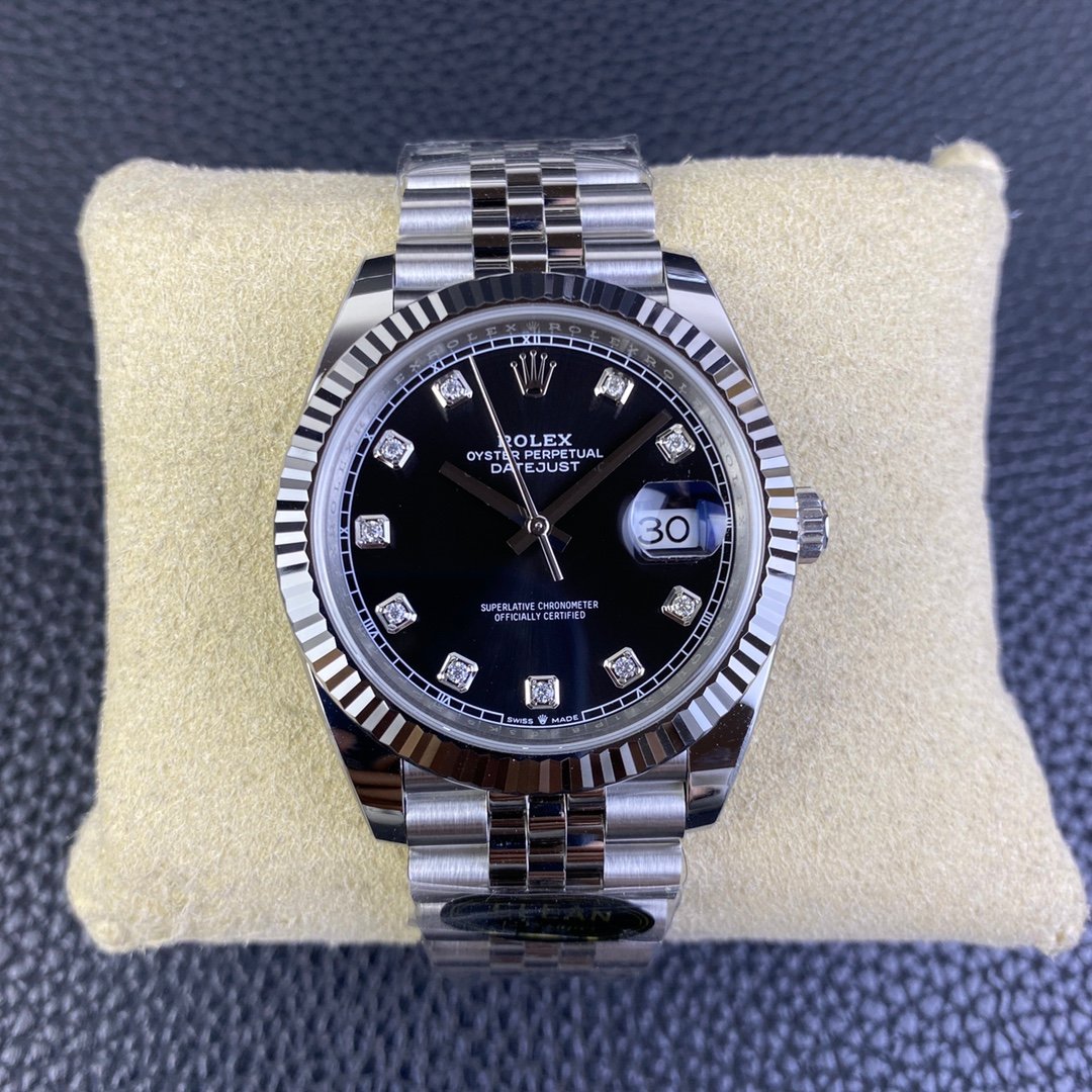 Rolex Datejust 41 Fluted Bezel Black Diamond Dial Jubilee Bracelet 41MM 126334-0012