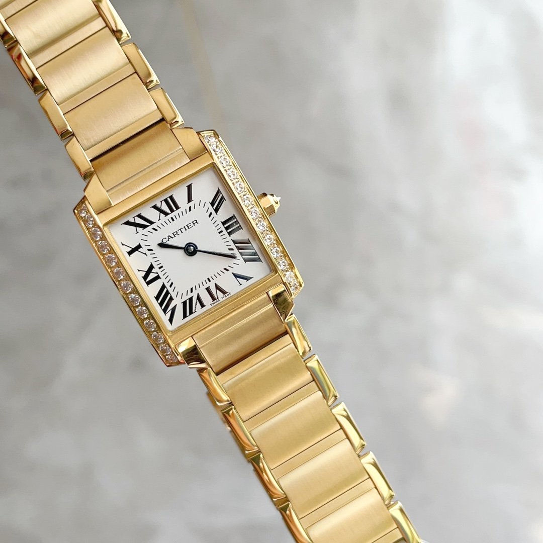 Cartier Tank Française Yellow Gold Silver Diamond Dial 20*25MM CR-TNKFR-YG-D
