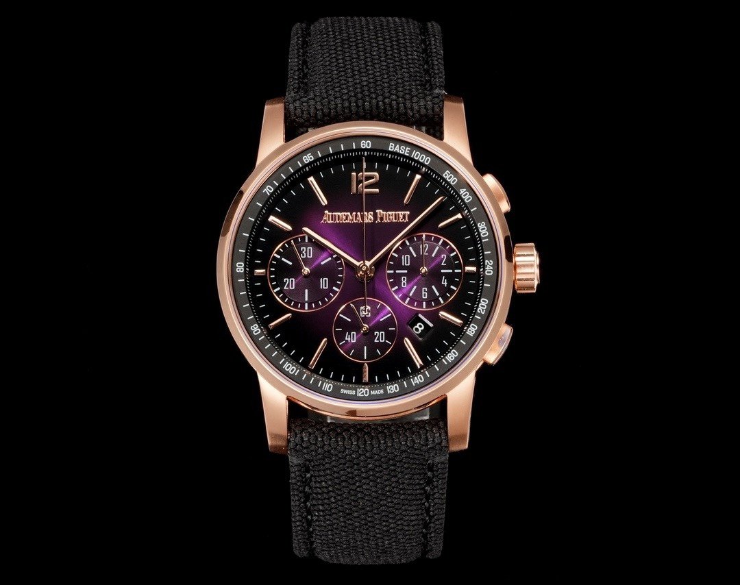 Audemars Piguet  CODE 11.59 Chronograph Selfwinding Pink Gold / Purple Dial 41MM Fabric Strap 26393OR.OO.A002KB.02