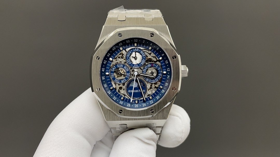 Audemars Piguet Royal Oak Perpetual Calendar Openworked Titanium Blue Dial 41MM Titanium Bracelet AP-RK-BLU-41