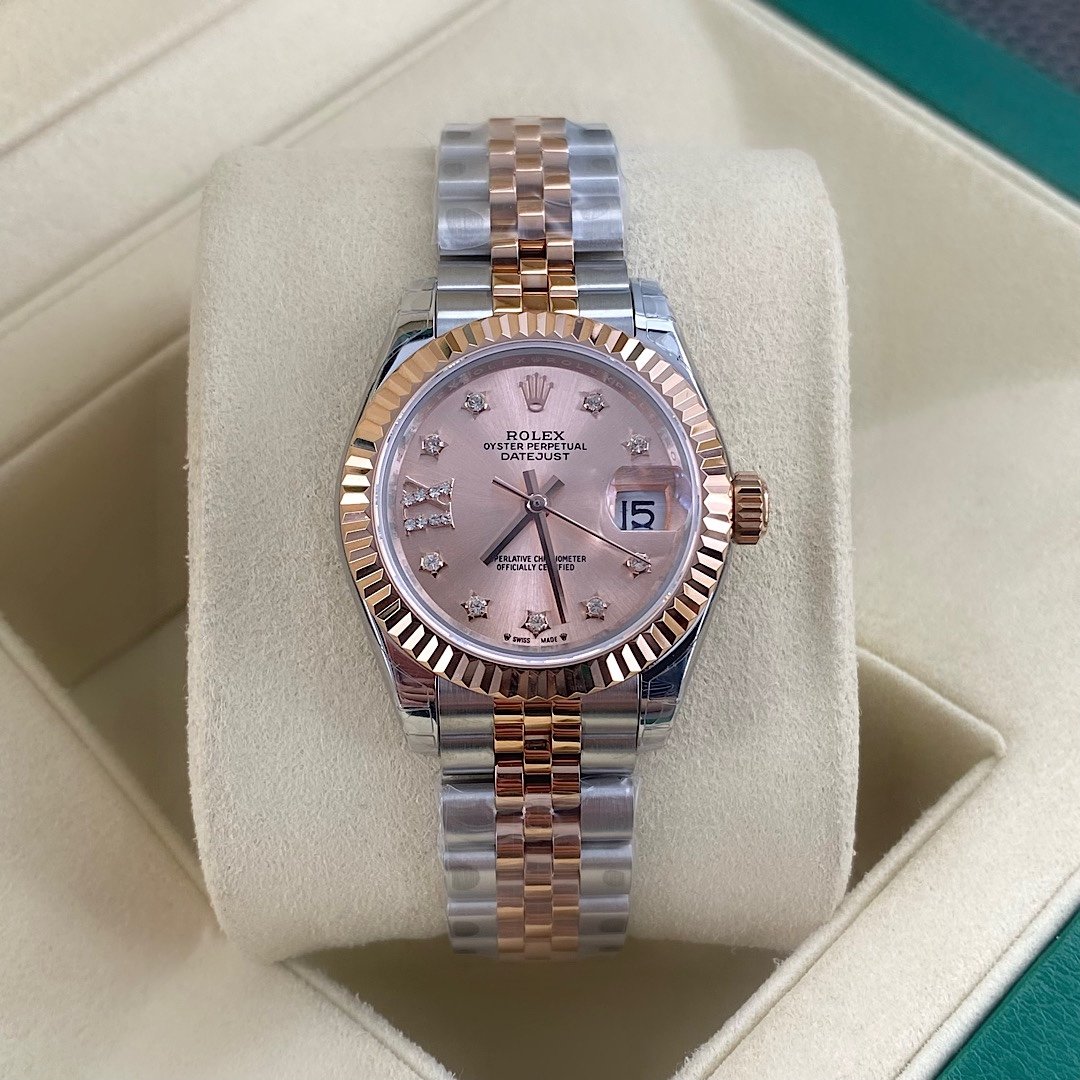 Rolex Lady-Datejust Two-Tone Rose Gold Fluted Bezel Sundust Diamond Dial Jubilee 28MM 279171-0019