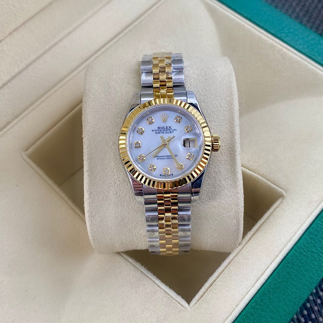 Rolex Datejust Two-Tone Yellow Gold Fluted Diamond Bezel Silver Diamond Dial Jubilee Bracelet 31MM 178313-0027