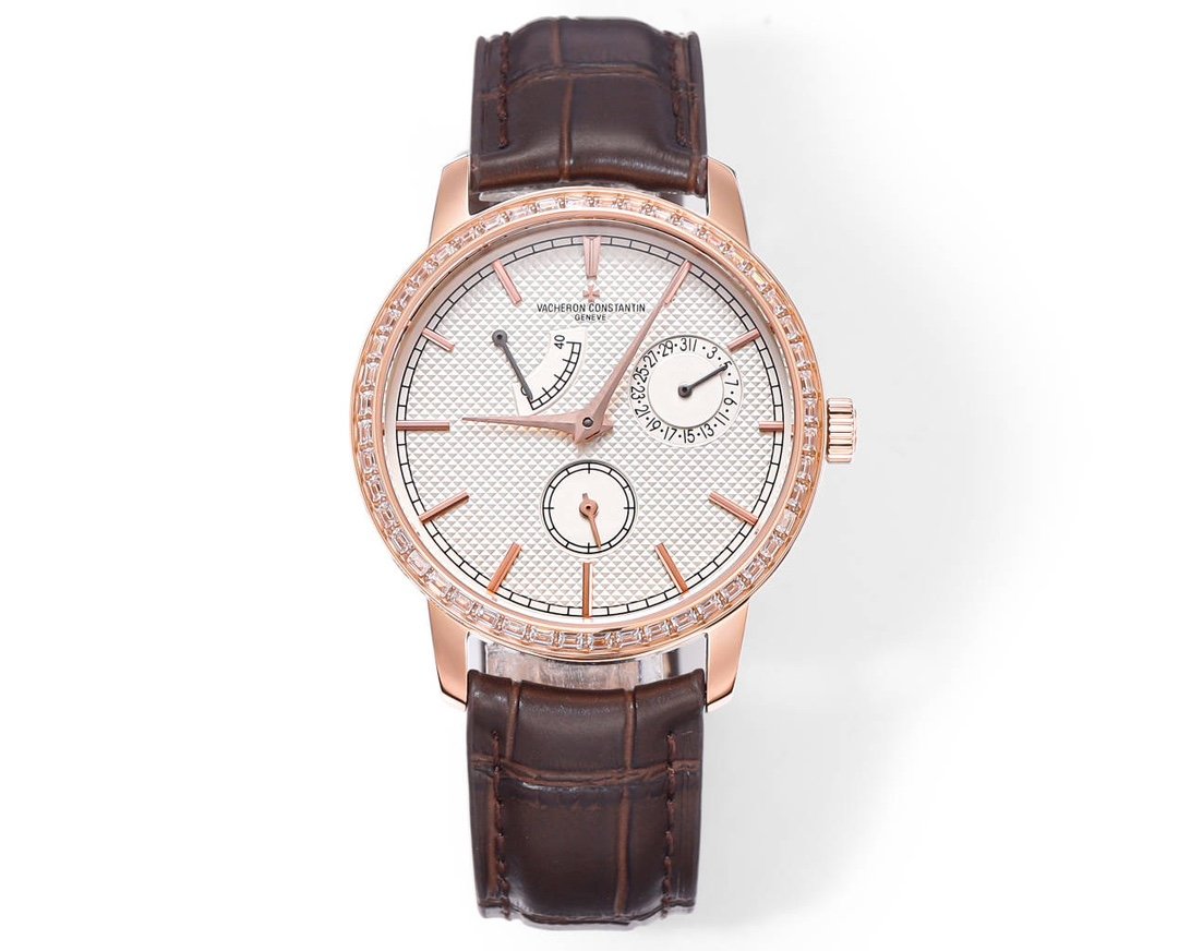 Vacheron Constantin Traditionnelle 18K Rose Gold Diamond Bezel Silver Hobnail Dial 40mm Watch 83520/000R-9909-02