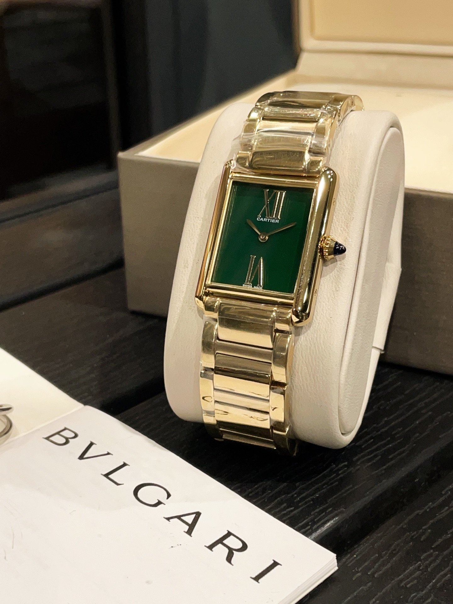 Cartier Tank Must Yellow Gold Green Dial Large Model Yellow Gold Bracelet 22.5MM Ref.WSTA0055