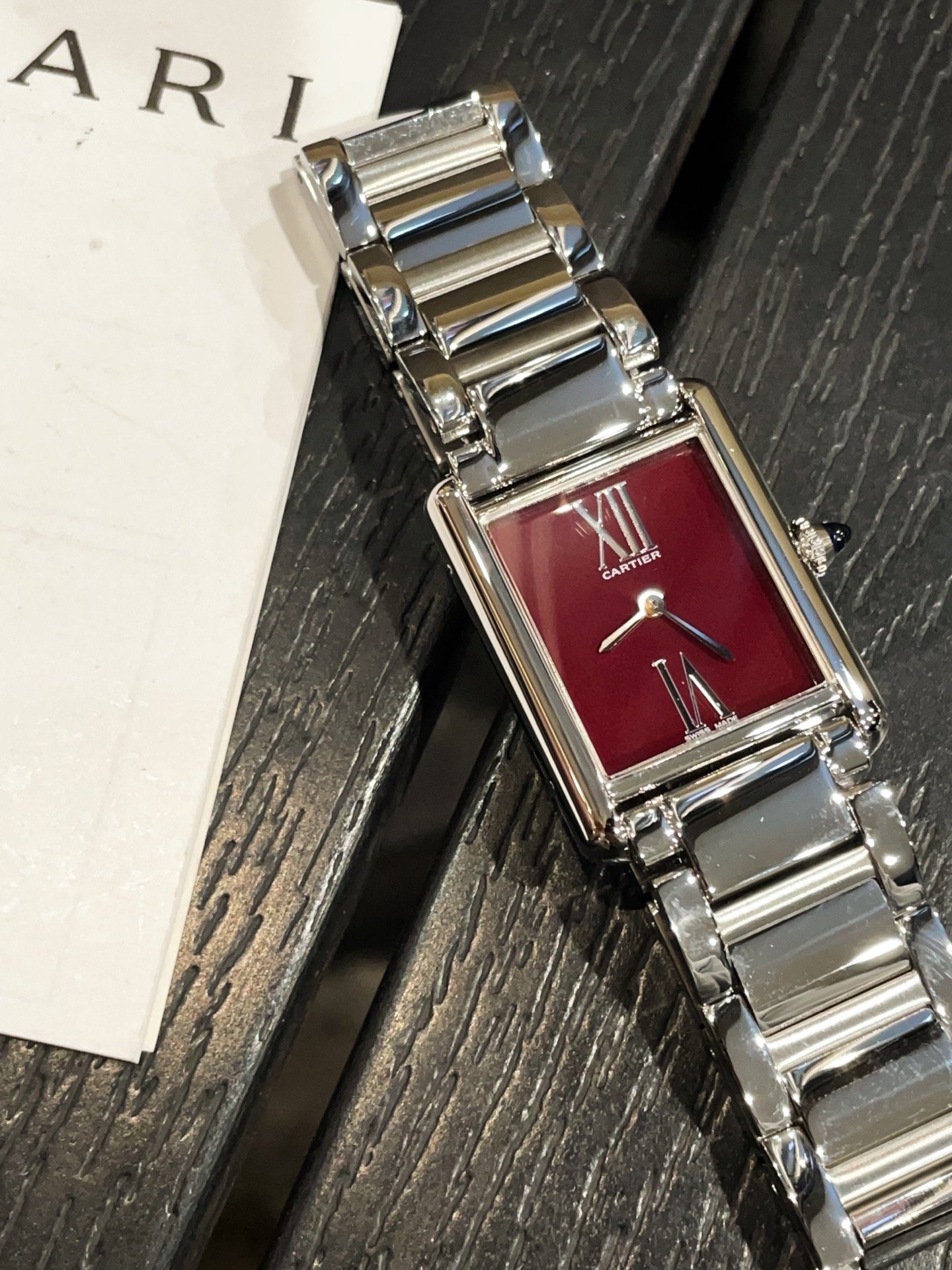 Cartier Tank Must Stainless Steel Red Dial Large Model Steel Bracelet 22.5MM Ref. WSTA0054