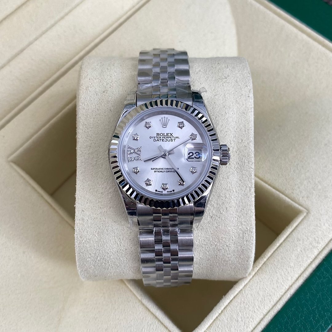 Rolex Lady-Datejust Stainless Steel and White Gold Silver Diamond Dial 28MM Steel Jubilee Bracelet 279174-0021