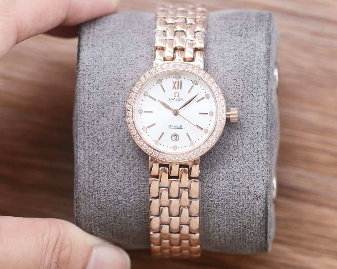 Omega De Ville Prestige Rose Gold White Diamond Dial Rose Gold Bracelet 28MM CR-DVP-RG-WHD-28
