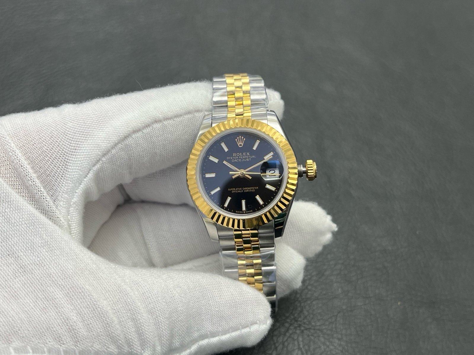 Rolex Datejust Two-Tone Yellow Gold Fluted Bezel Black Dial Jubilee Bracelet 31MM 178273-0019