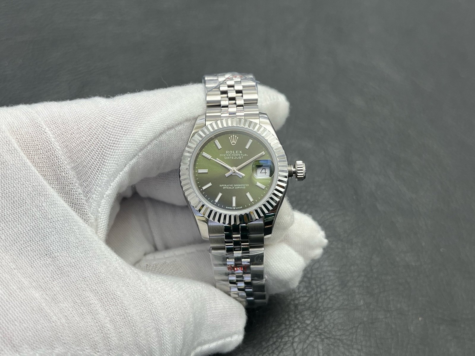 Rolex Datejust Stainless Steel Fluted Bezel Green Dial Jubilee Bracelet 31MM 278274-0018