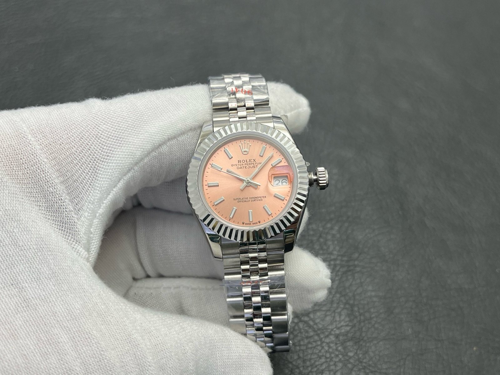 Rolex Lady-Datejust Stainless Steel Fluted Bezel Pink Dial Jubilee Bracelet 28MM 279174-0001