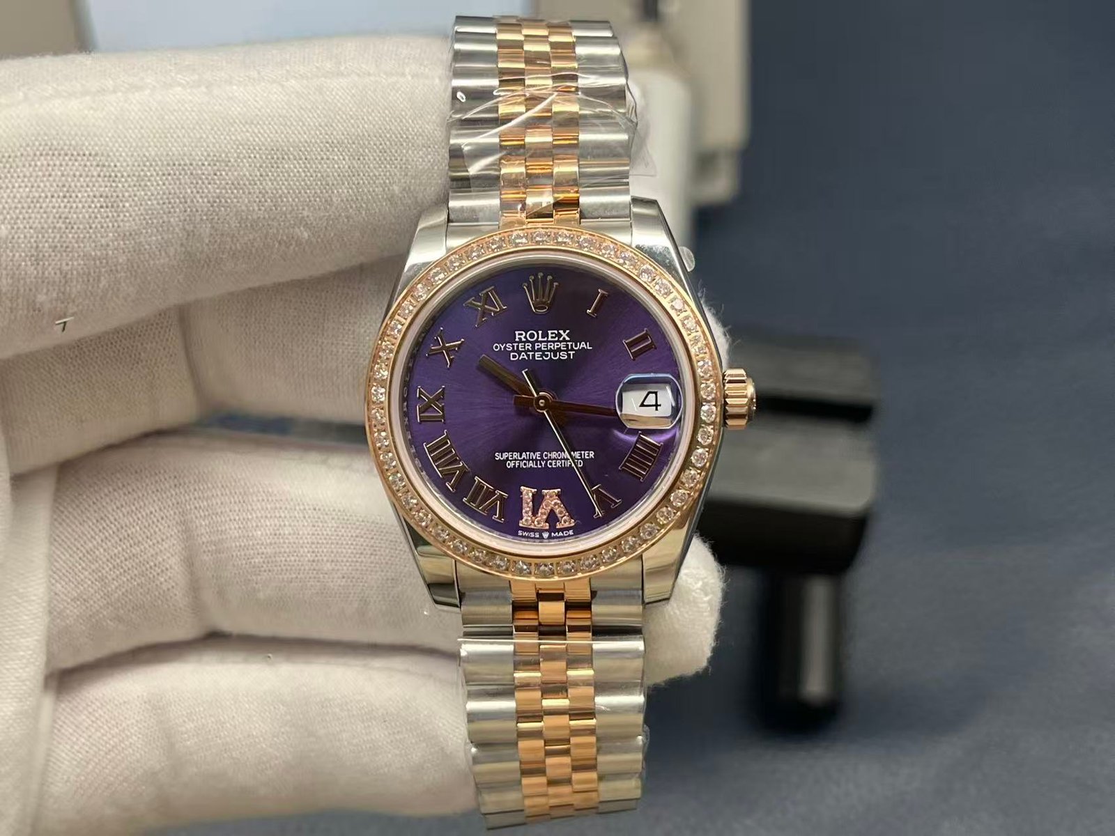 Rolex Lady-Datejust Two-Tone Rose Gold Diamond Bezel Aubergine Diamond Dial Jubilee Bracelet 28MM 278381RBR-0020