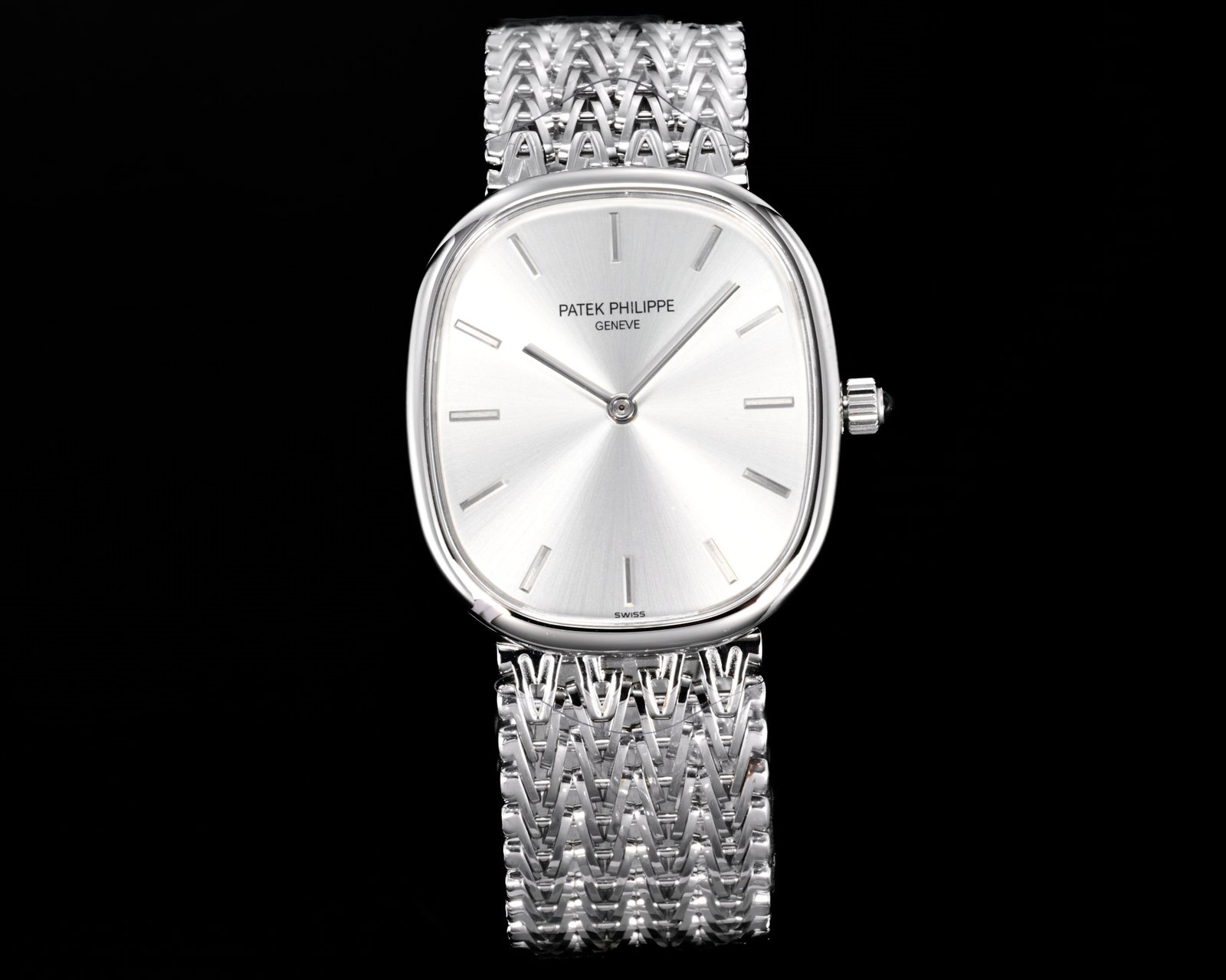 Patek Philippe Golden Ellipse White Gold Silver Dial 34.5x39.5MM White Gold Bracelet PP-ELL-WG-SIL