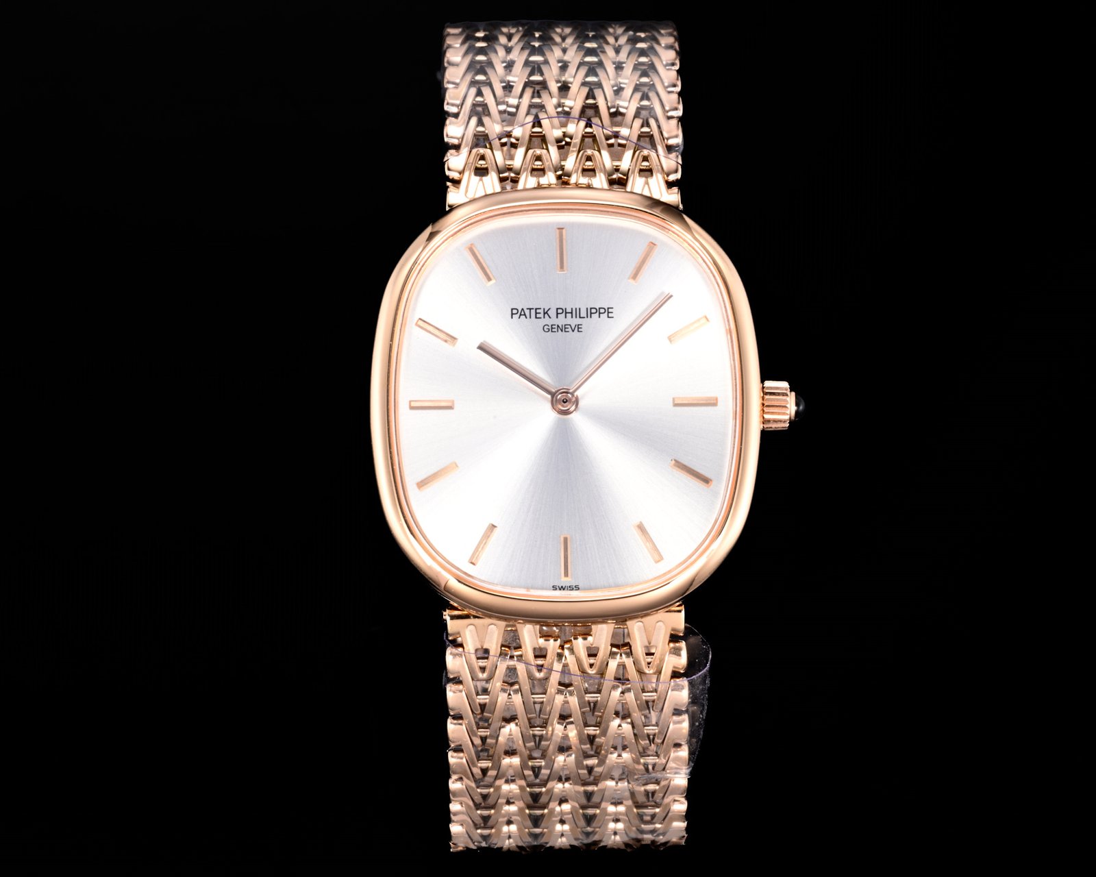 Patek Philippe Golden Ellipse Rose Gold Silver Dial 34.5x39.5MM Rose Gold Bracelet PP-ELL-RG-SIL