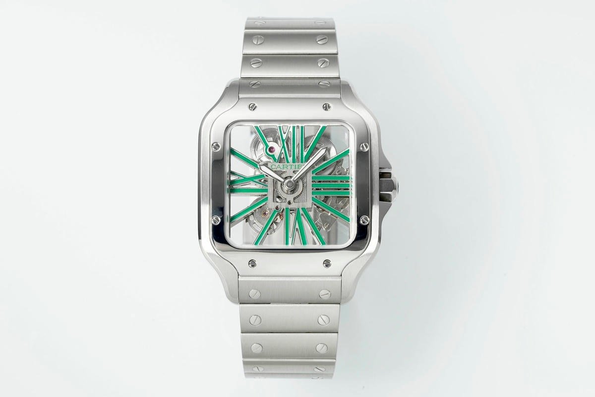 Cartier Santos de Cartier Large Model Stainless Steel Green Skeleton 40mm WHSA0028