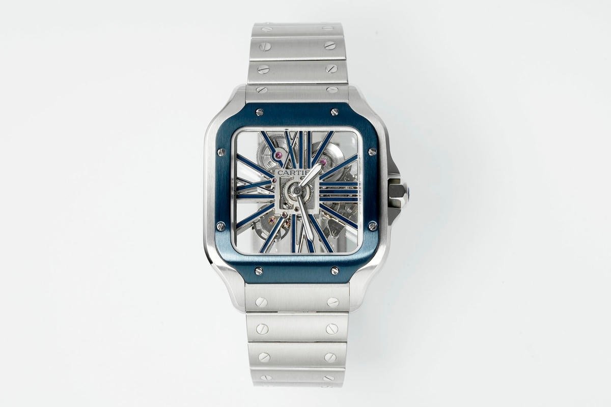 Cartier Santos de Cartier Large Model Stainless Steel Blue Skeleton 40mm WHSA0026