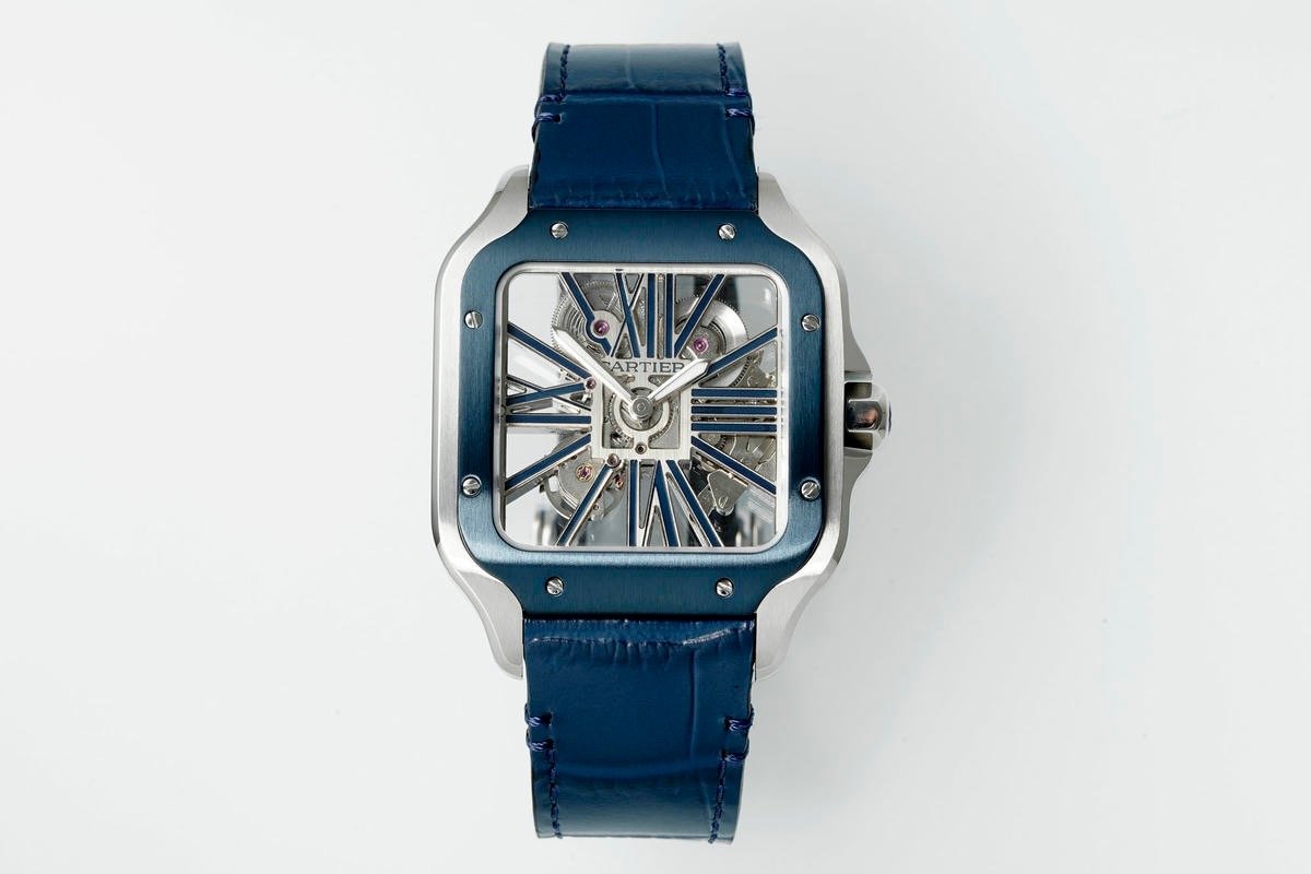 Cartier Santos de Cartier Large Model Stainless Steel Blue Skeleton 40MM REF.WHSA0026