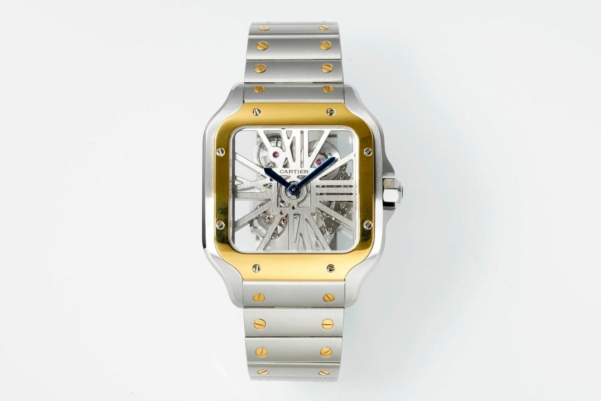 Cartier Santos de Cartier Large Model Two Tone Yellow Gold Stainless Steel Skeleton 40mm WHSA0019