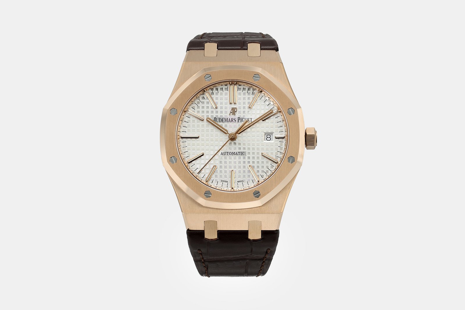 Audemars Piguet Royal Oak Rose Gold Silver Dial 41MM Brown Leather Strap 15400OR.OO.D088CR.01