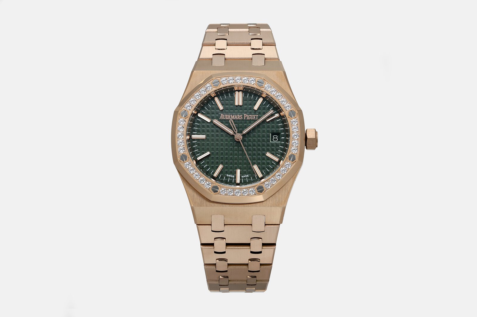 Audemars Piguet Royal Oak Rose Gold Diamond Bezel Green Dial 37MM Rose Gold Bracelet 15551OR.ZZ.1356OR.01