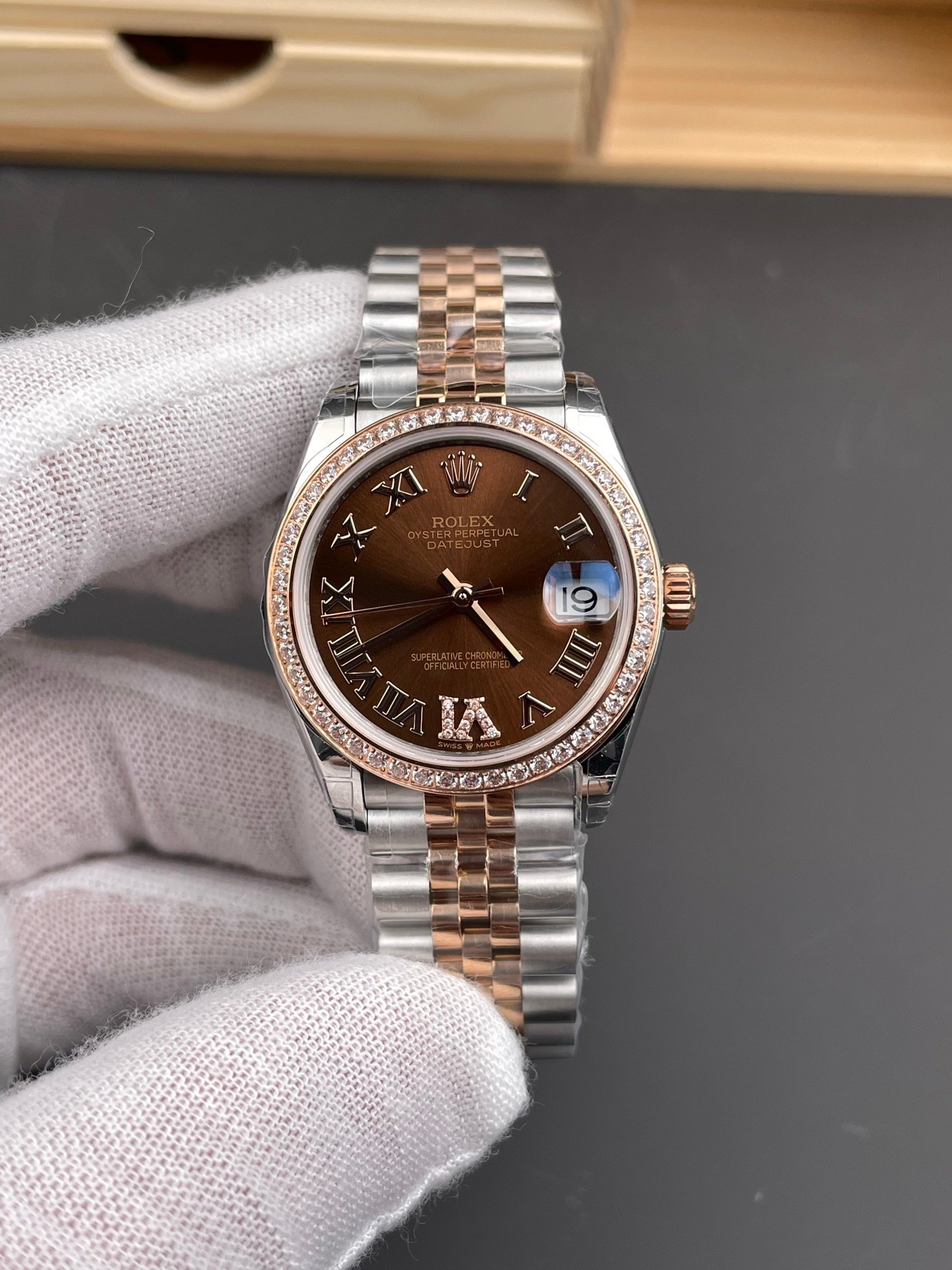 Rolex Datejust Two-Tone Rose Gold Diamond Bezel Chocolate Roman Dial Jubilee 31MM 278381RBR-0006