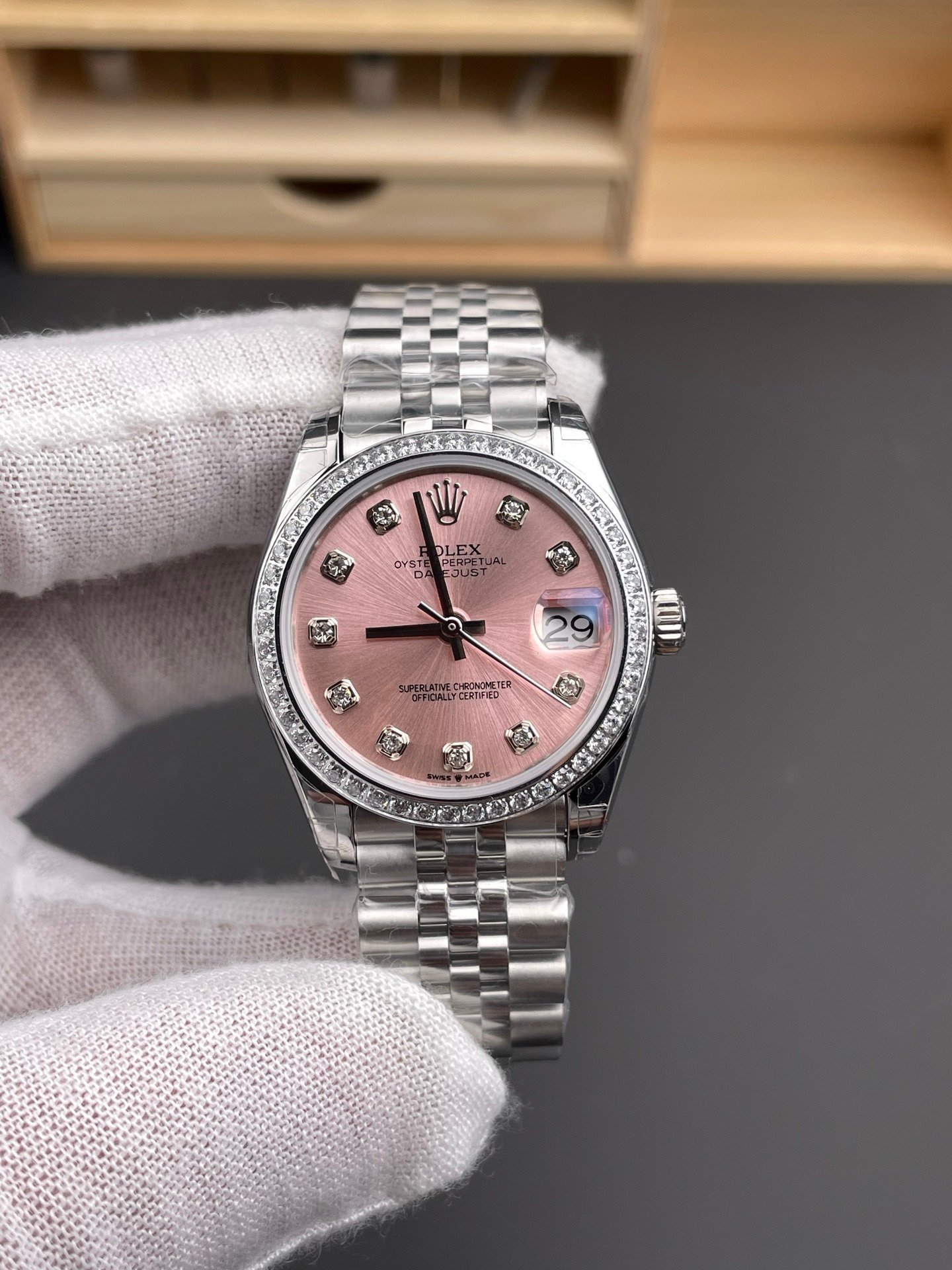 Rolex Datejust White Gold Diamond Bezel Pink Diamond Dial Jubilee Bracelet 31MM 178384-0045