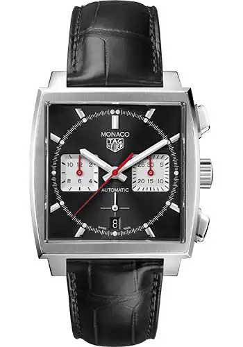 TAG Heuer Monaco Calibre Heuer 02 Stainless Steel Black Dial Black Leather Strap 39MM CBL2113.FC6177