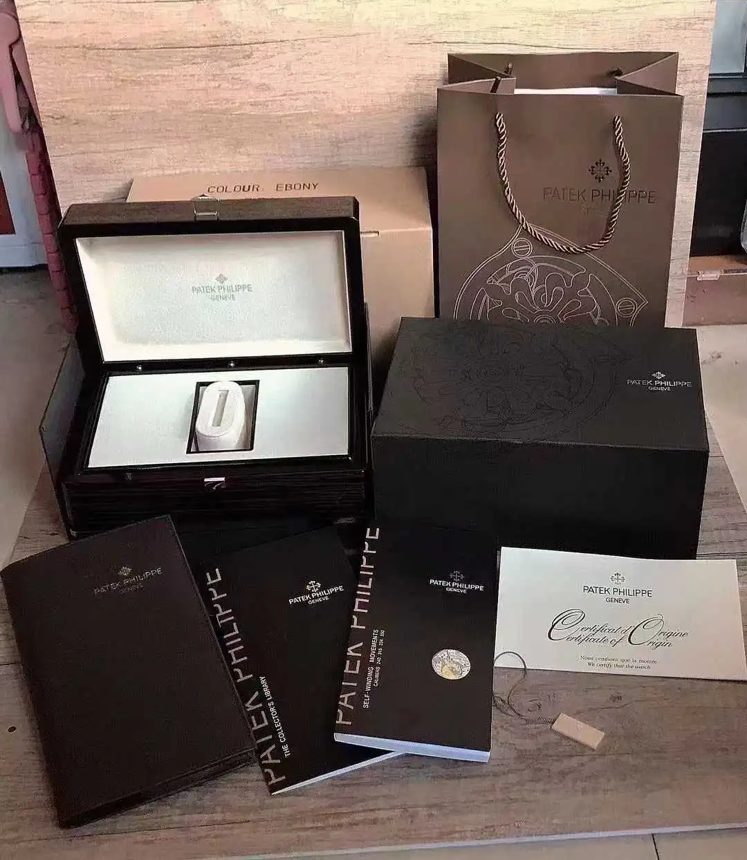 Genuine Patek Philippe Luxury Box Set with Leather Wallet, Certificate & Hang Tag