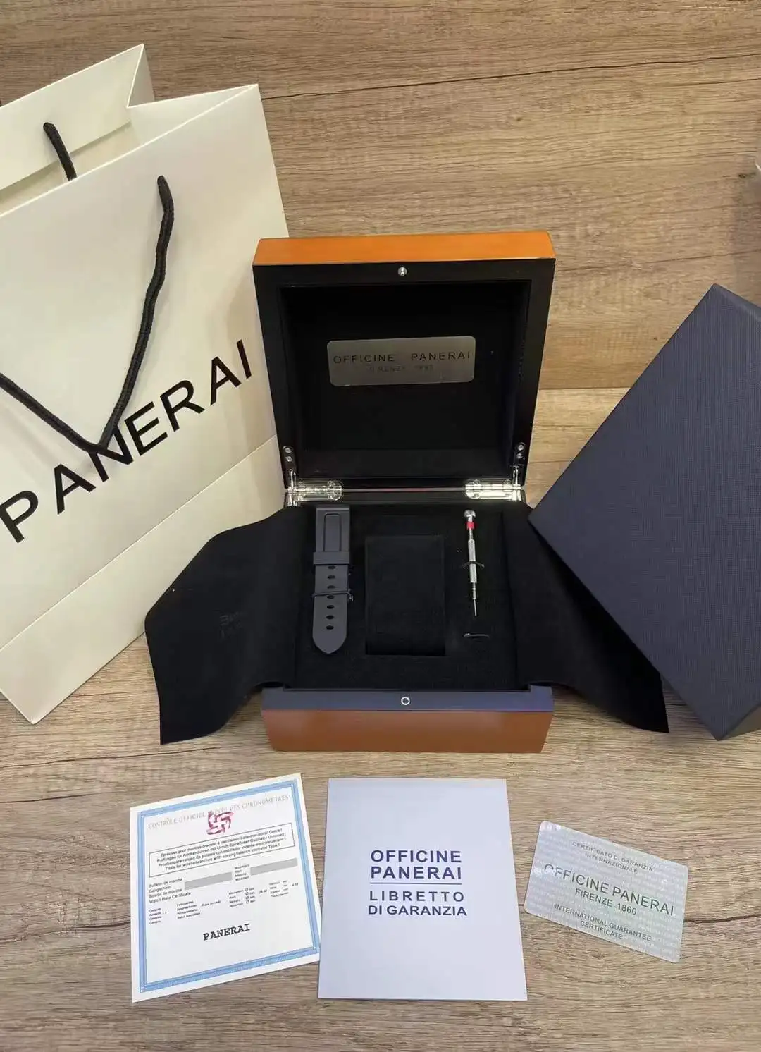 Panerai Wooden Watch Box with Papers, Booklet & Tote Bag Set