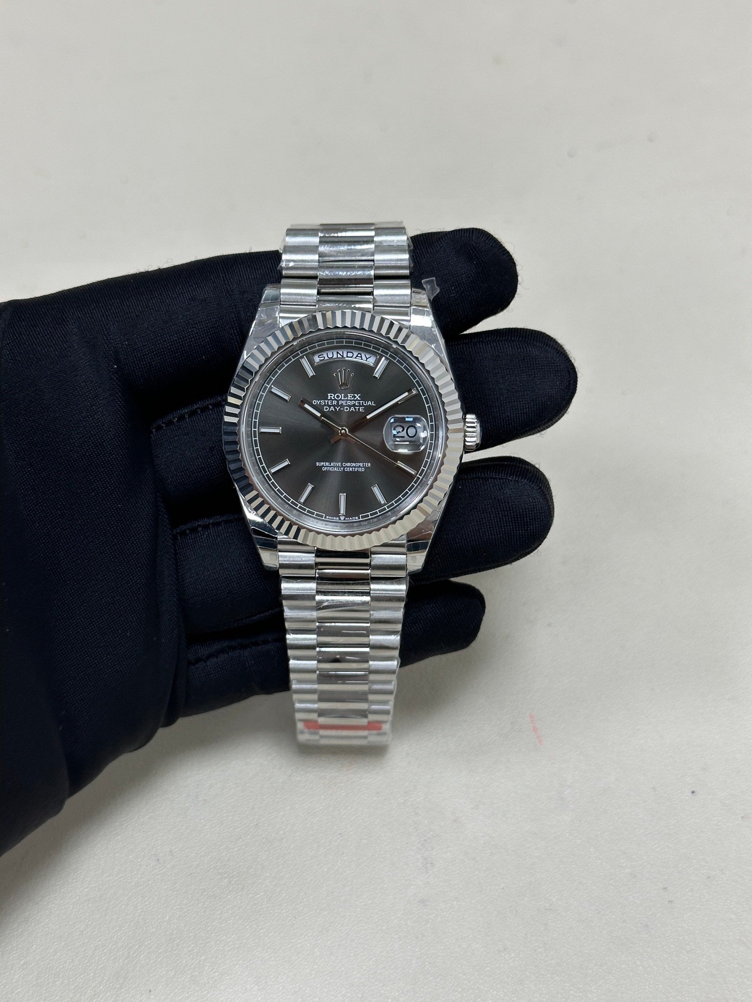 Rolex Day-Date 40 White Gold Slate Dial Fluted Bezel President Bracelet 40MM 228239-0060
