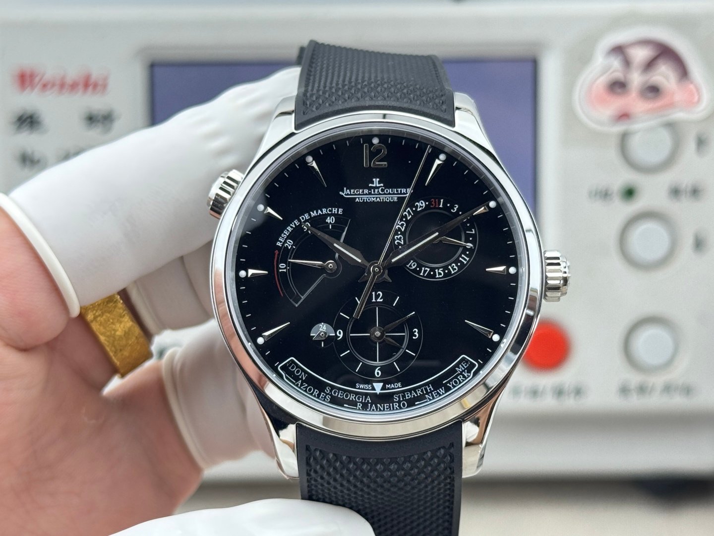 Jaeger-LeCoultre Master Geographic Stainless Steel Black Dial Rubber Strap 42MM REF.Q1428421