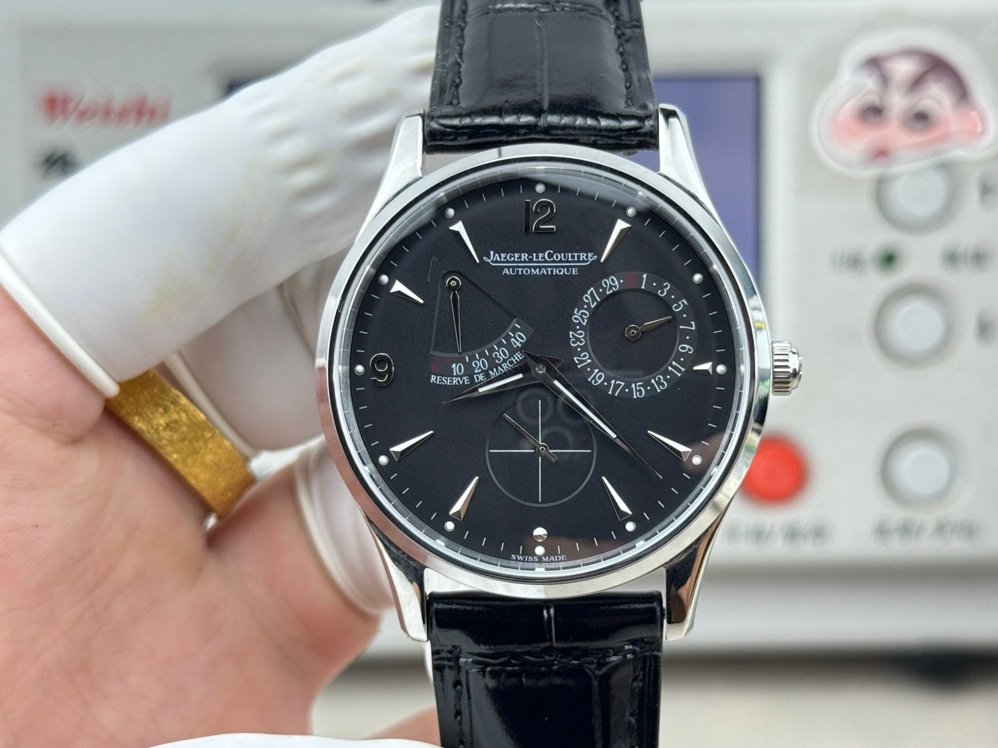 Jaeger-LeCoultre Master Ultra Thin Power Reserve Stainless Steel Black Dial Black Leather Strap 39MM REF. Q137848001