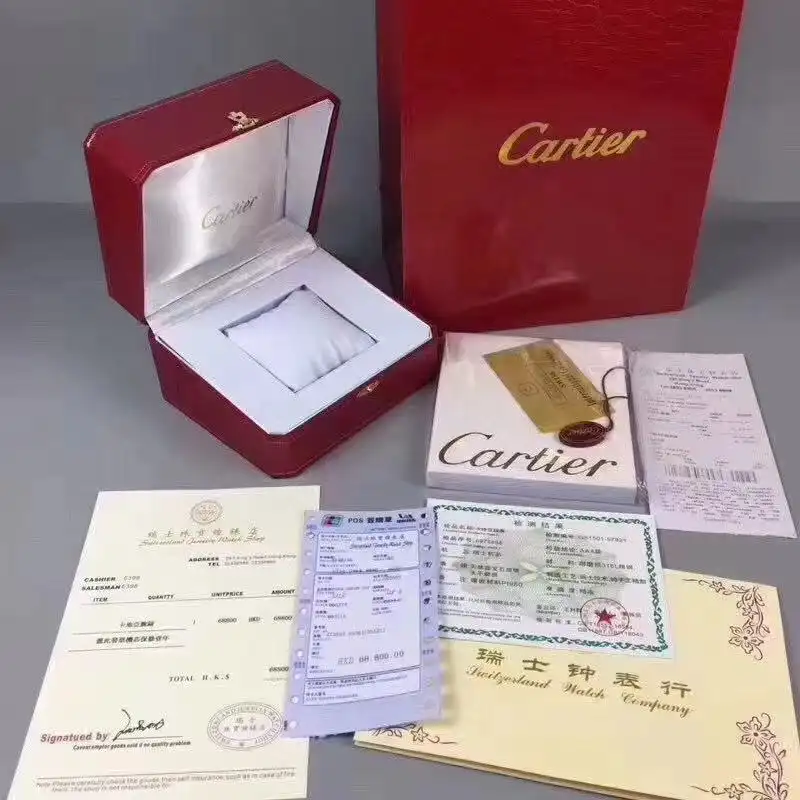 Cartier Red Watch Box with Receipts, Certificate, Manual & Tote Bag Set