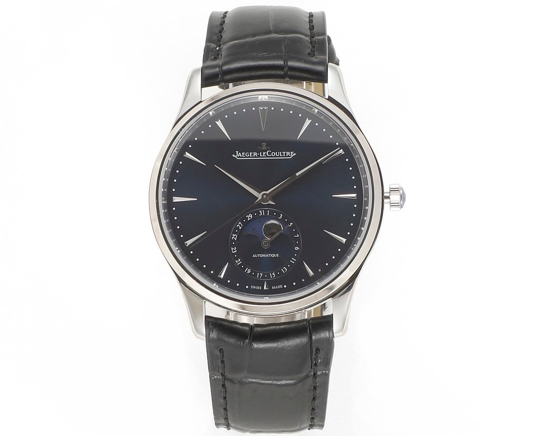 Jaeger-LeCoultre Master Ultra Thin Moon Stainless Steel Blue Dial Black Leather Strap 39MM Q1368480