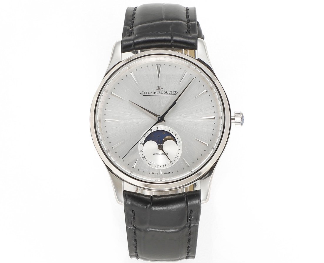 Jaeger-LeCoultre Master Ultra Thin Moon Stainless Steel Silver Dial Black Leather Strap 39MM Q1368420