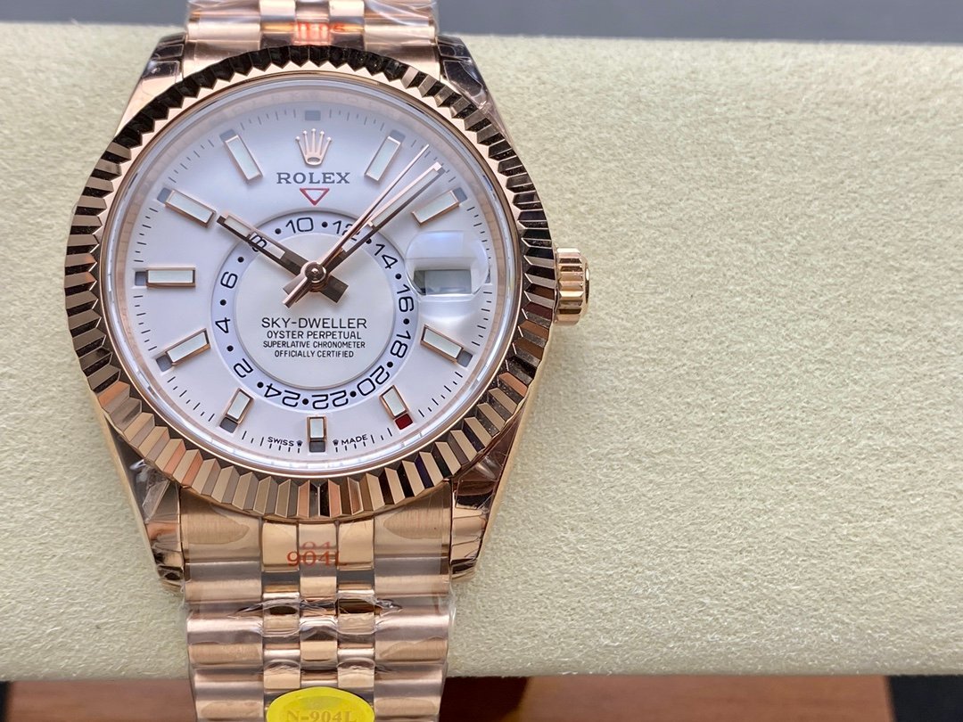 Rolex Sky-Dweller 42 Everose Gold Blue-Green Dial Fluted Bezel President Bracelet 42MM 336935-0007