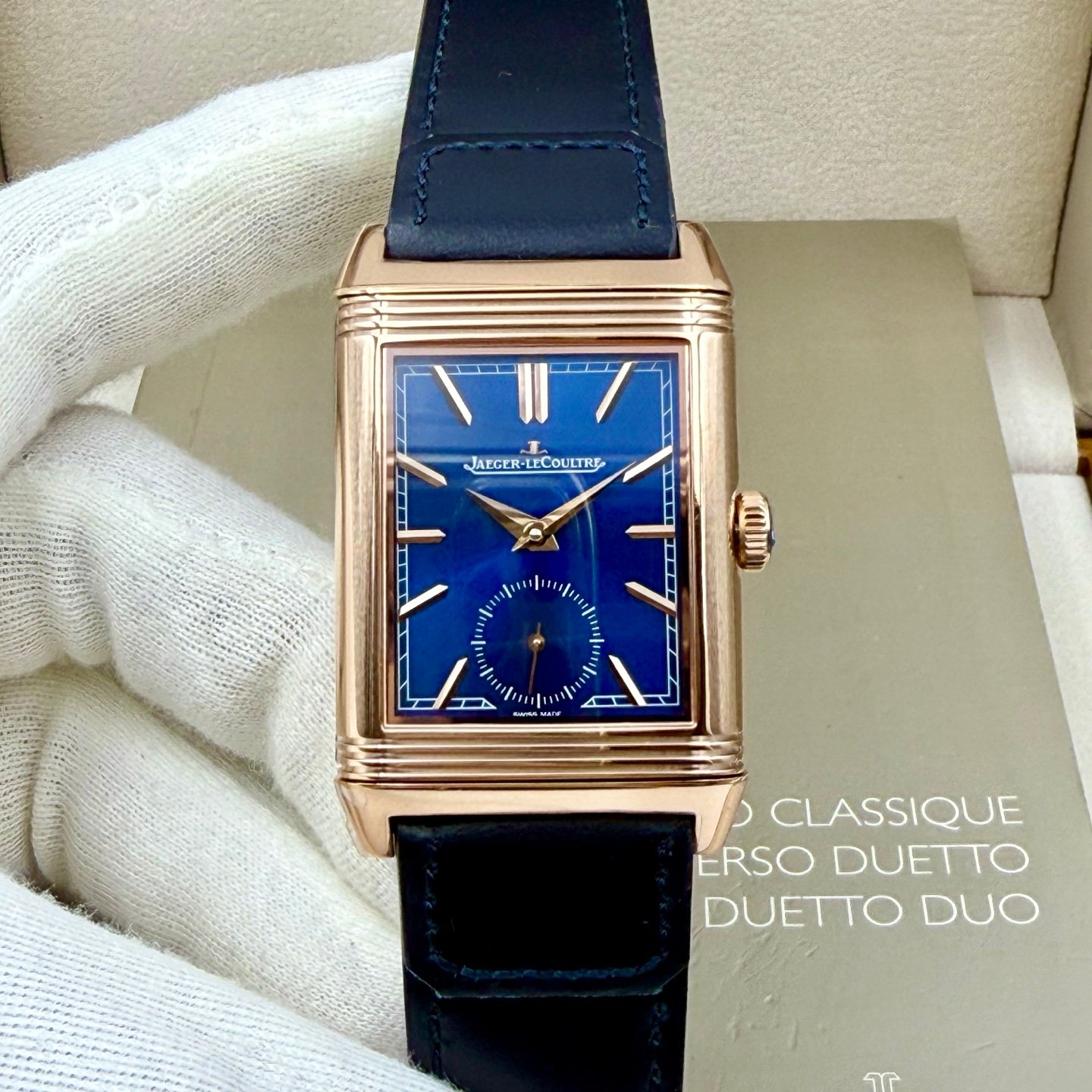 Jaeger-LeCoultre Reverso Classic Rose Gold Blue Dial Blue Leather Strap Medium REF. Q2542540