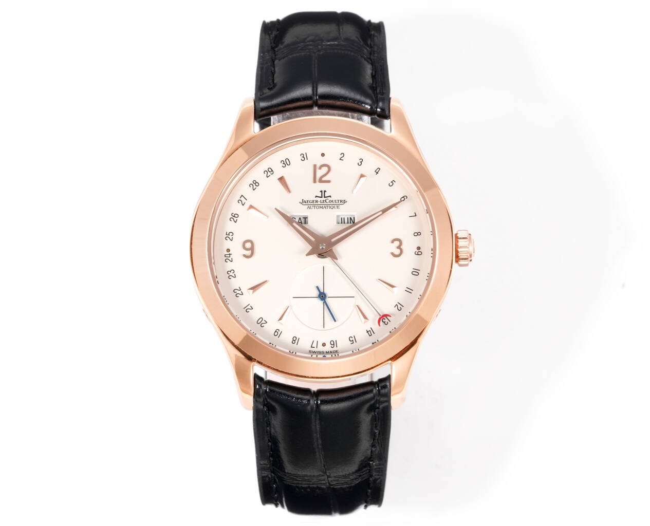 Jaeger-LeCoultre Master Calendar Rose Gold Silver Dial Black Leather Strap 39MM Q1552520